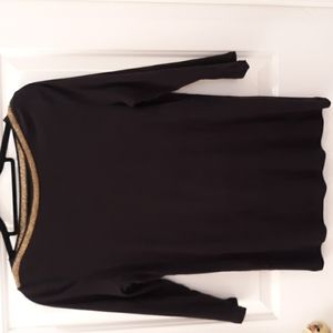 Croft and Barrow Black Boat Neck shirt with gold grecian trim. Size Small